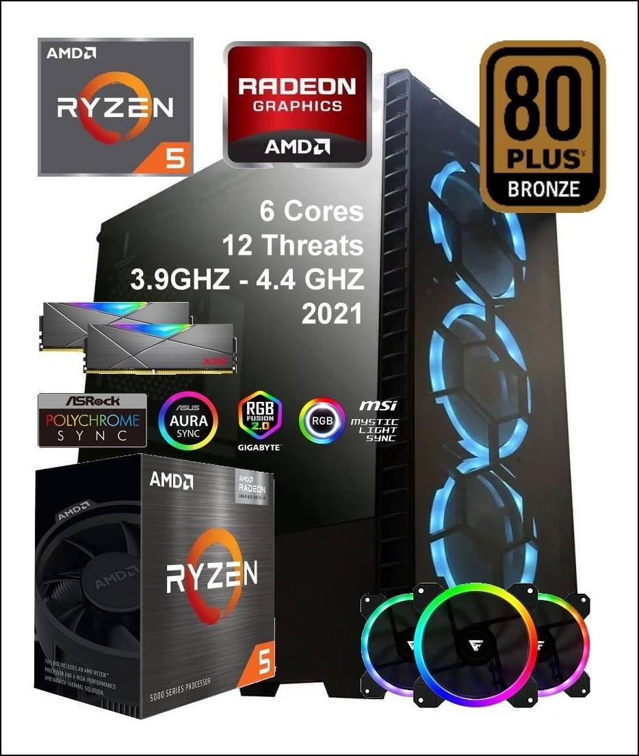 PC Gaming Rakitan AMD Ryzen 5 5600G RAM 16GB SSD+HDD VEGA 7 2GB 16GB(2X8)